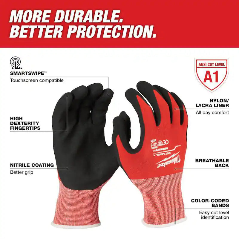 Medium Red Nitrile Cut Resistant Work Gloves 30-Pack N83064