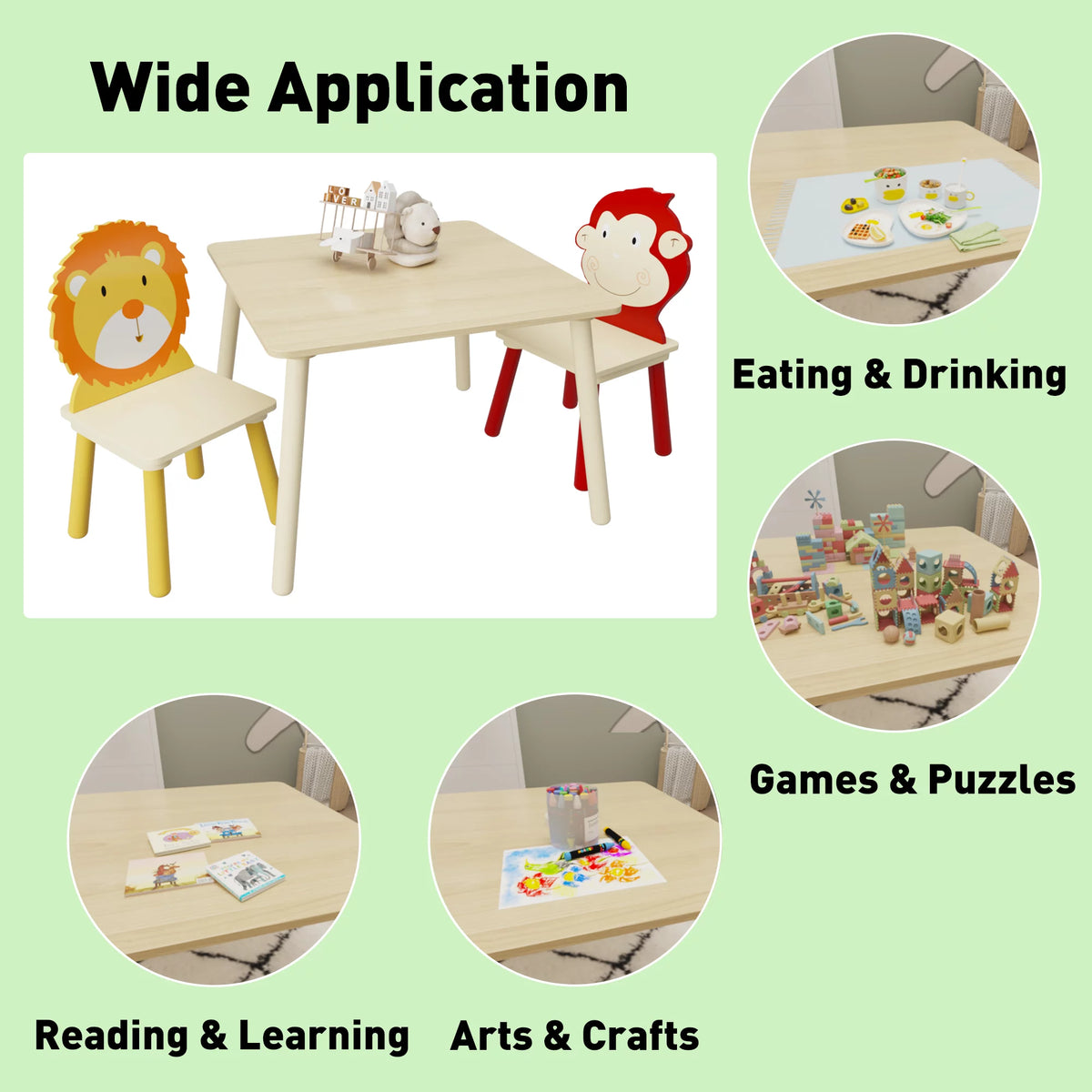Kids Table & Chair Set, 3 Pieces Solid Wood B225884