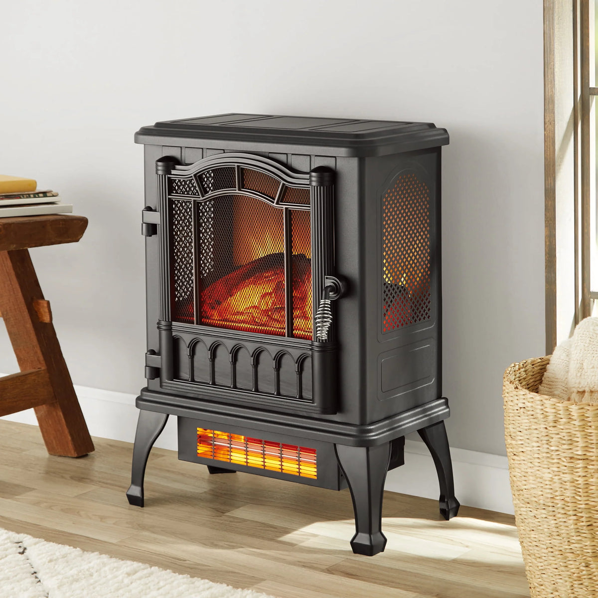 2-Setting 3D Electric Stove Heater with Flame, Black O2307
