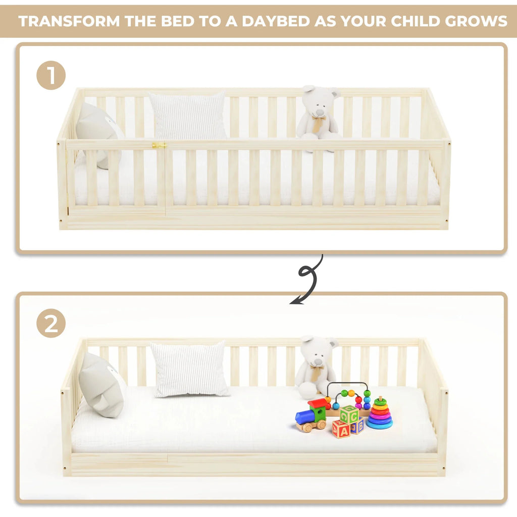 Hardwood Toddler Floor Bed with Gate D342