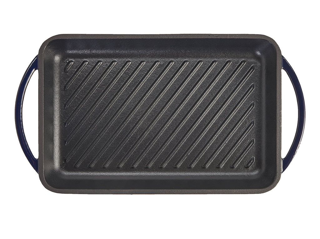 Cobalt Glazed Enameled Cast Iron Double Burner Grill O824