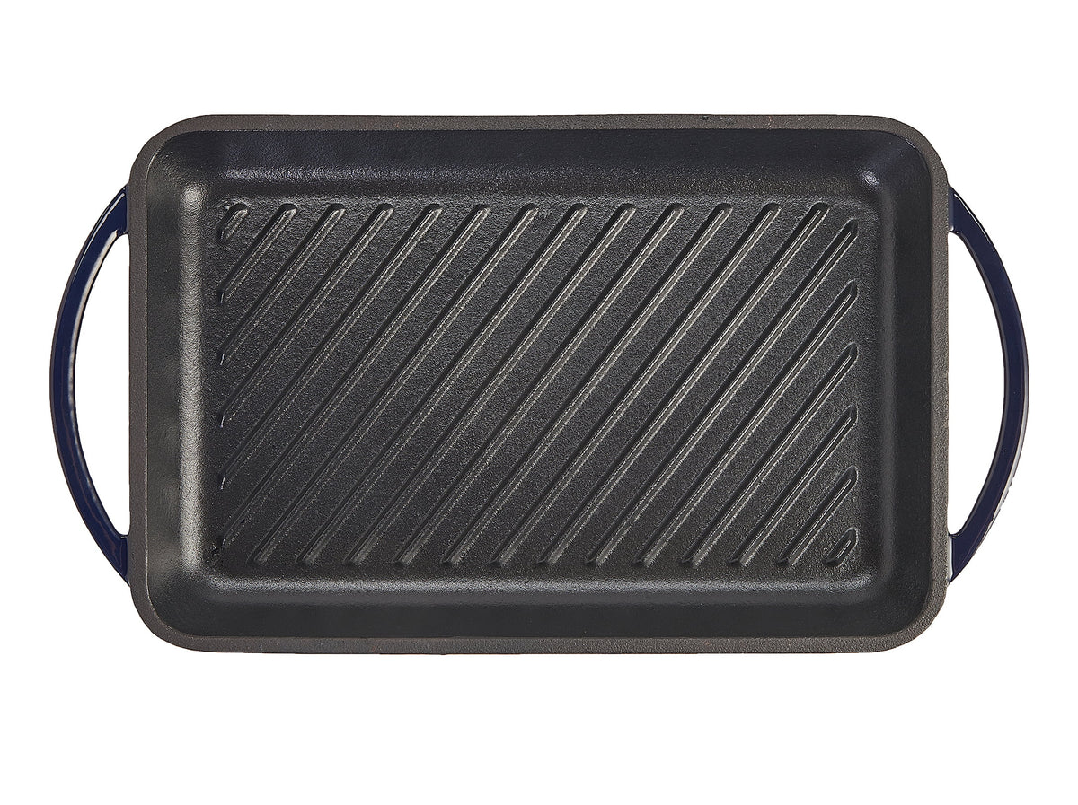 Cobalt Glazed Enameled Cast Iron Double Burner Grill O824
