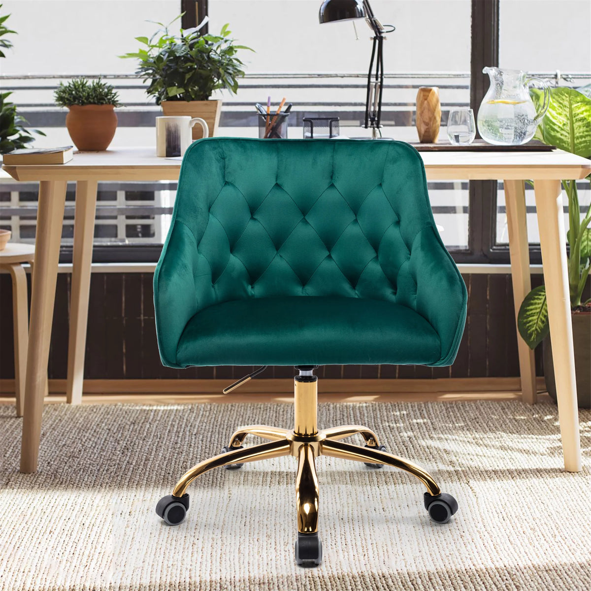 Green Upholstered Swivel Office Chair with Armrests L817878