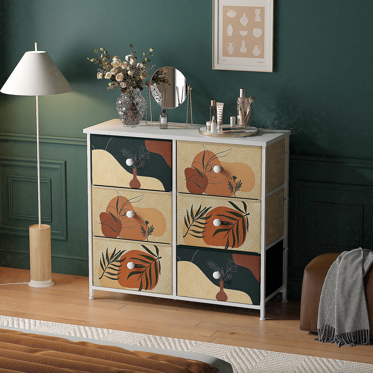9 Drawer Dresser with Fabric Drawers & Wooden Top J605