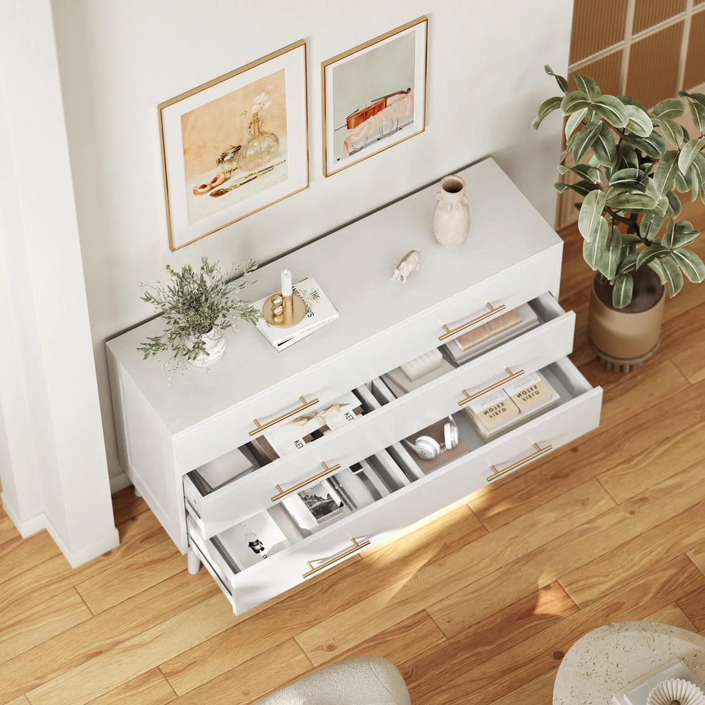 White 6 Drawer Wood Dresser A66104