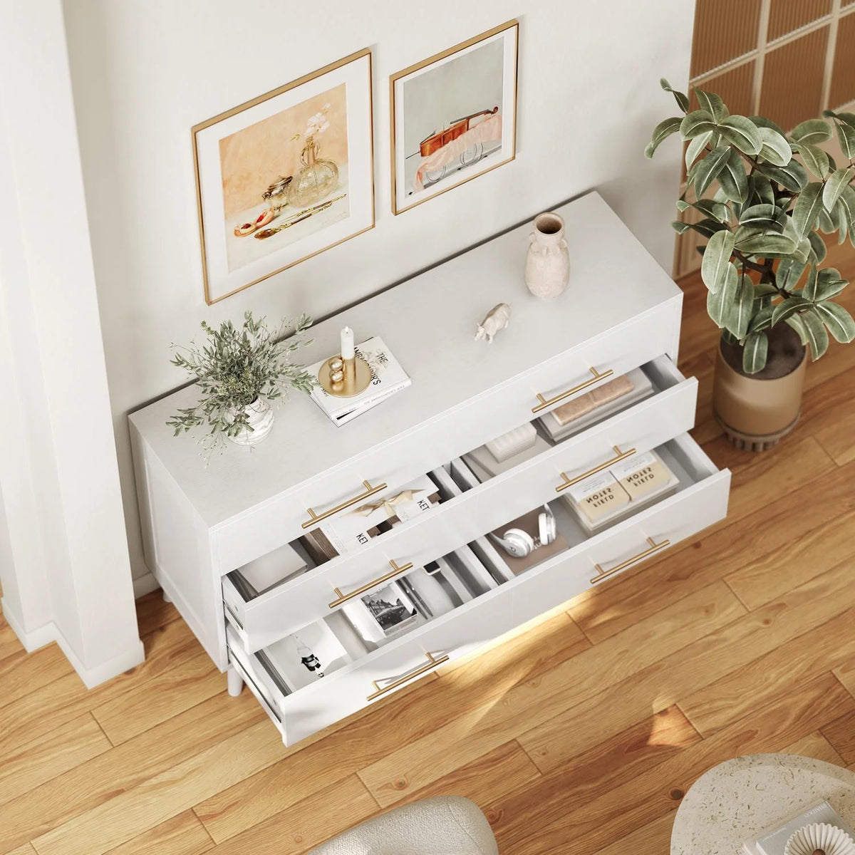 White 6 Drawer Wood Dresser A66104