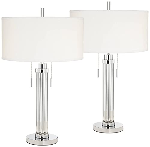 30" Tall Glass Column End Table Lamps Set of 2 Q923
