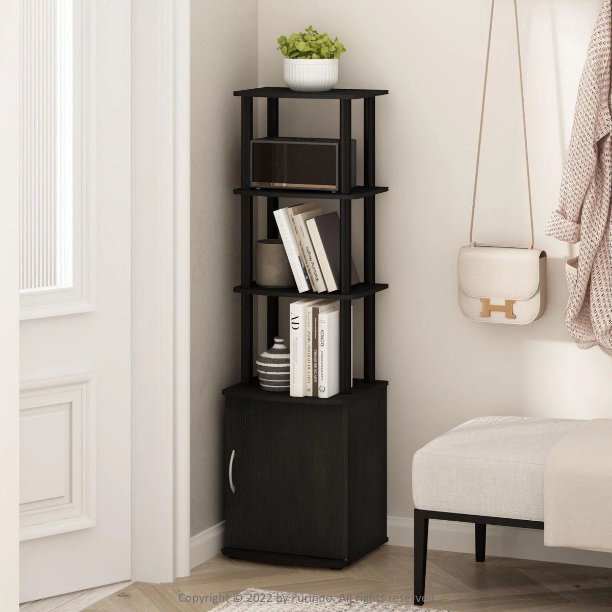 3-Tier TV Entertainment Side Table with Storage Cabinet D9972