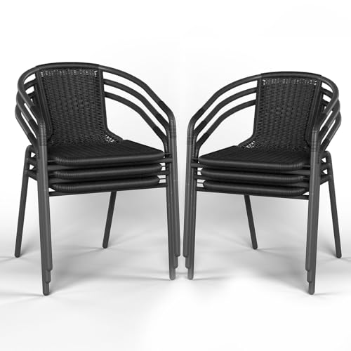 Black Set of 6 Rattan Stackable Outdoor Dining Chairs Z217