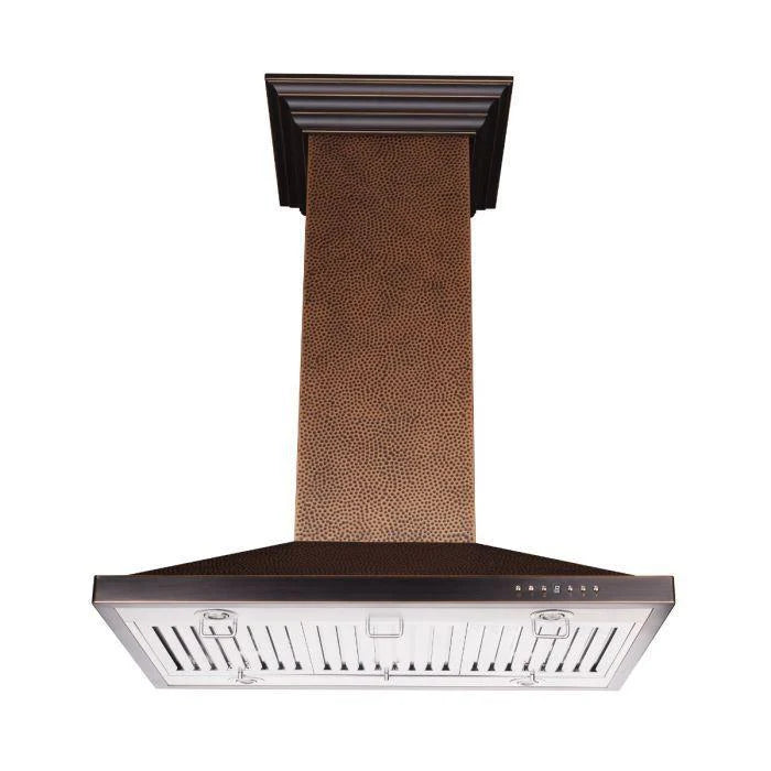 30 in. Hand Hammered Copper Island Range Hood P6887