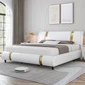 Full Size Leather Upholstered Platform Bed Frame with White Headboard K94384