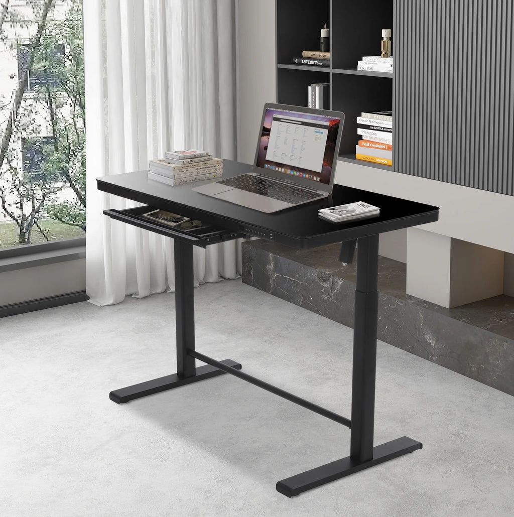 Black Glass Adjustable Height Electric Standing Desk C768672