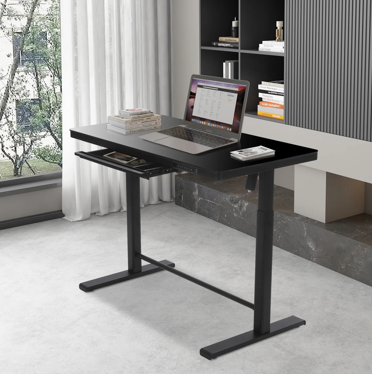 Black Glass Adjustable Height Electric Standing Desk C768672