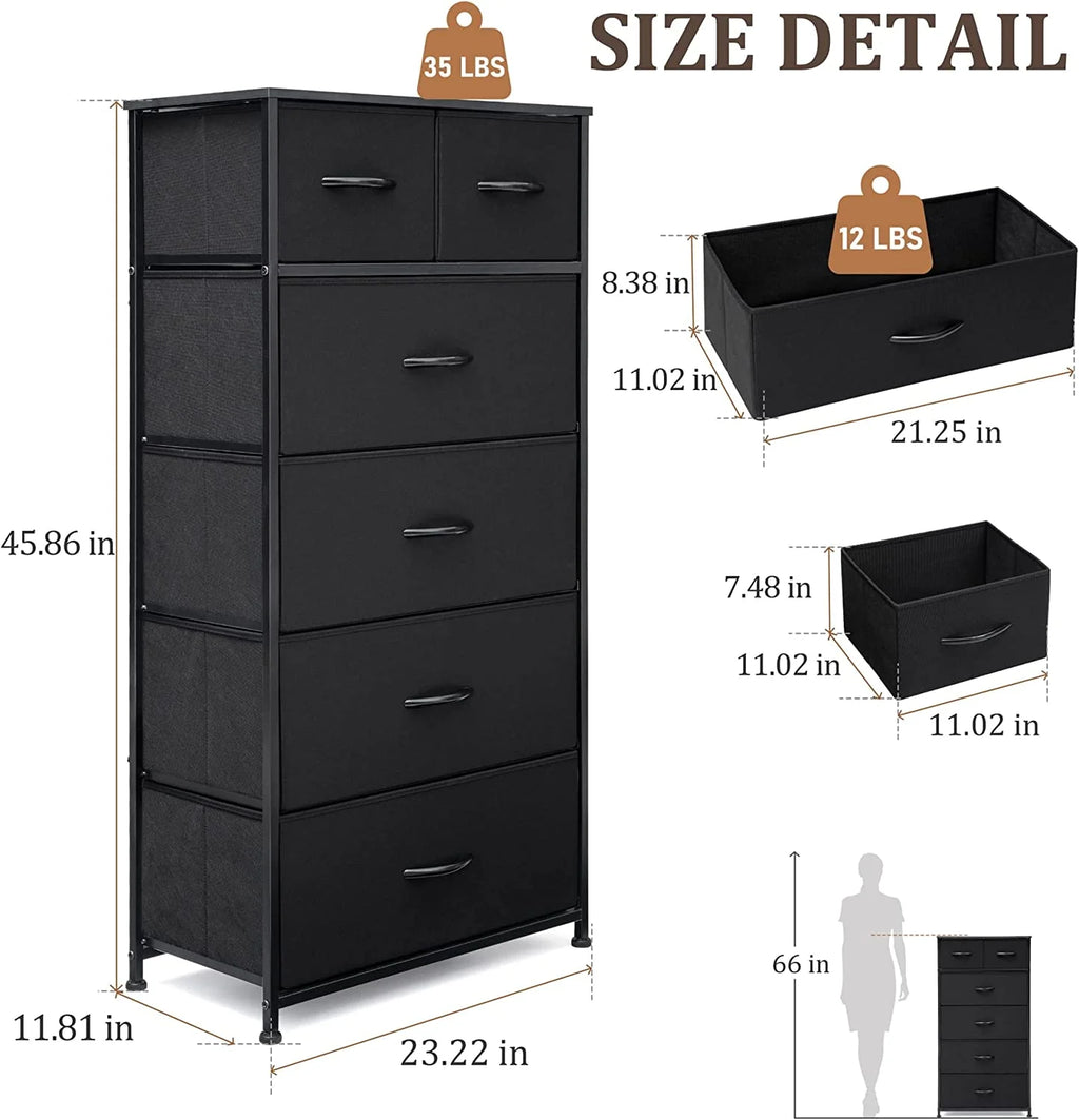 Black 6 Drawer Fabric Dresser X67755