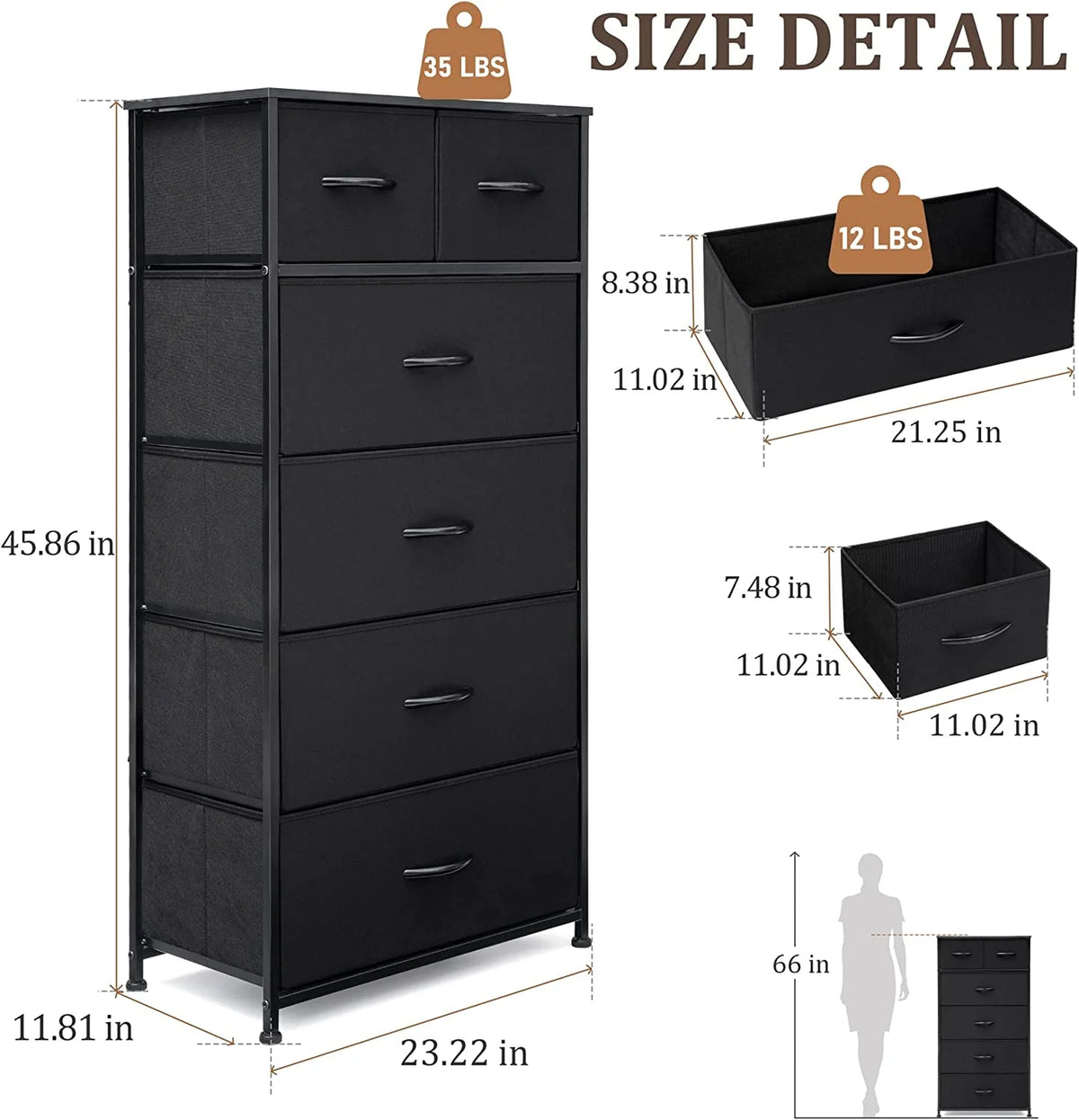 Black 6 Drawer Fabric Dresser X67755