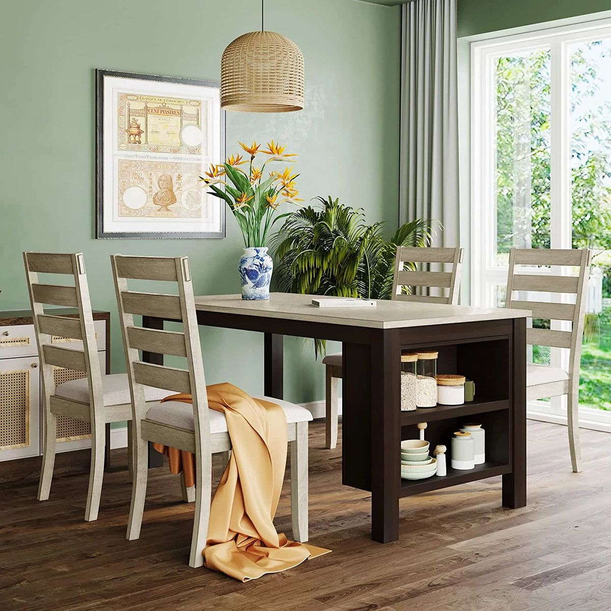5-Piece Wood Dining Table Set with Padded Chairs S77014