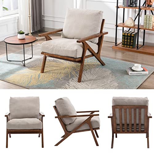 Beige Linen Accent Chair with Ottoman W34476