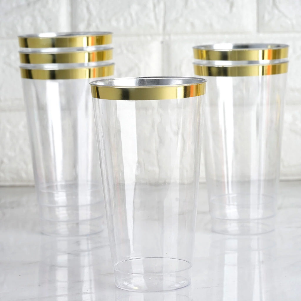 18 oz Clear with Gold Rim Plastic Cocktail Glasses S803848