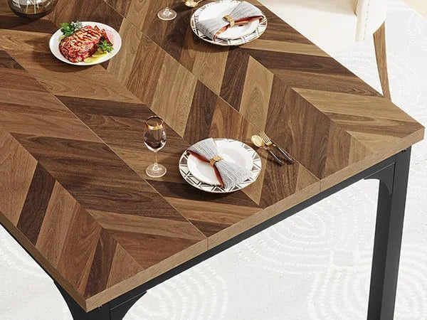 Brown 70.9 Inch Rectangular Wood Dining Table with Metal Legs R659