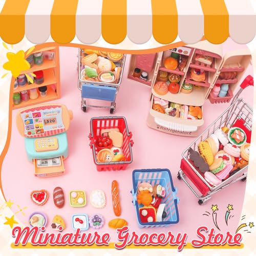 Miniature Shopping Cart Toy Dollhouse Grocery Trolley Model V128419