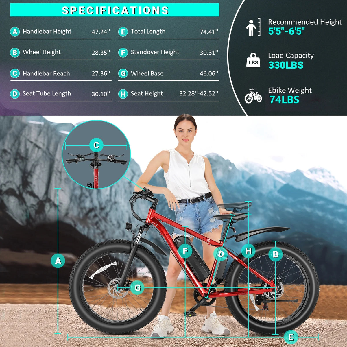 500W 26" Fat Tire Electric Mountain Bike P274059
