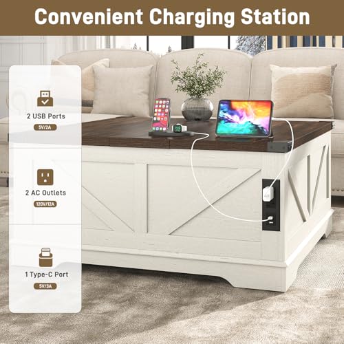 40” Lift Top Coffee Table with Power Outlets and Hidden Storage C9918