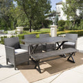 Outdoor Wicker and Aluminum 6 Piece Dining Set with Bench D9506