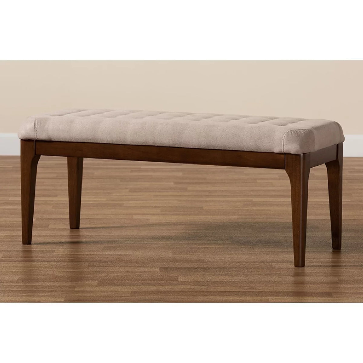 Beige Fabric Upholstered Walnut Brown Wood Dining Bench Y123924