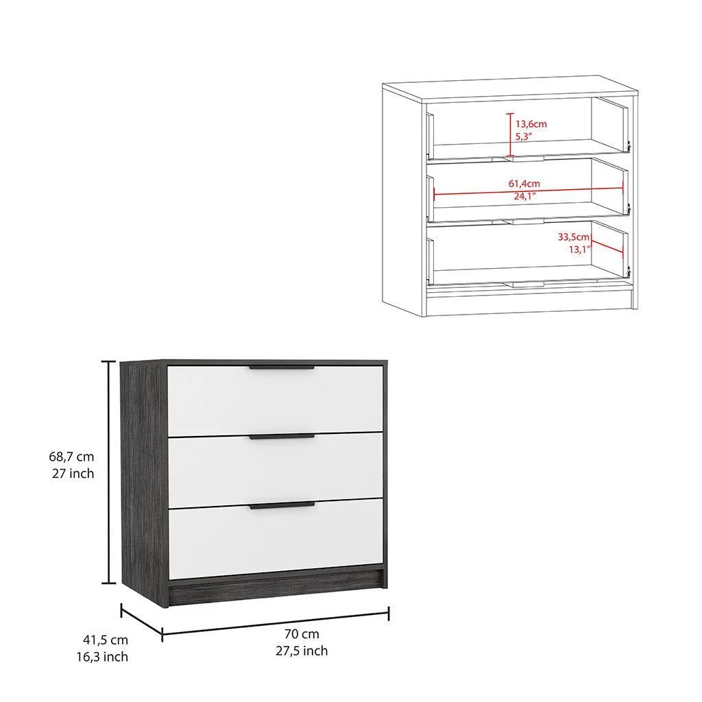 3-Piece Bedroom Set with 3-Drawer Dresser and 2 Nightstands Q1661