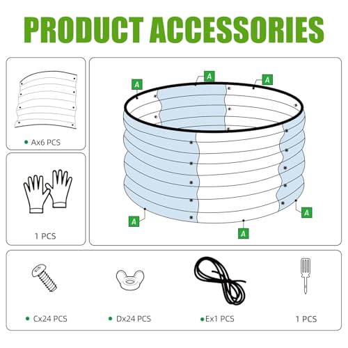3 Pcs 2x2x1ft Round Galvanized Metal Raised Garden Bed J192974