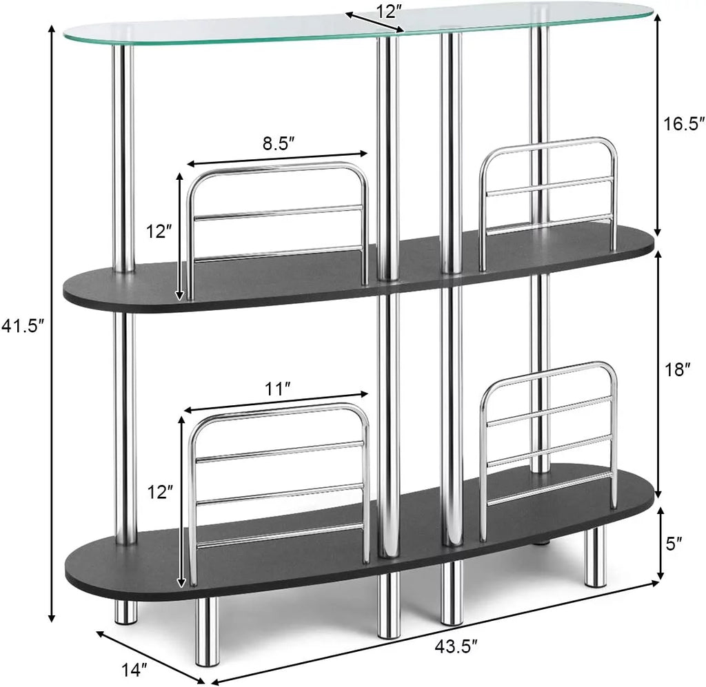 3-Tier Glass Liquor Bar Cabinet with Tempered Glass Counter Top C21696