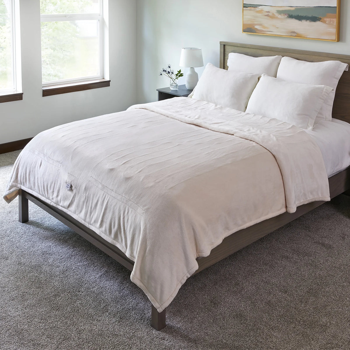 Cream Velvet Electric Heated Blanket Twin Size O970673