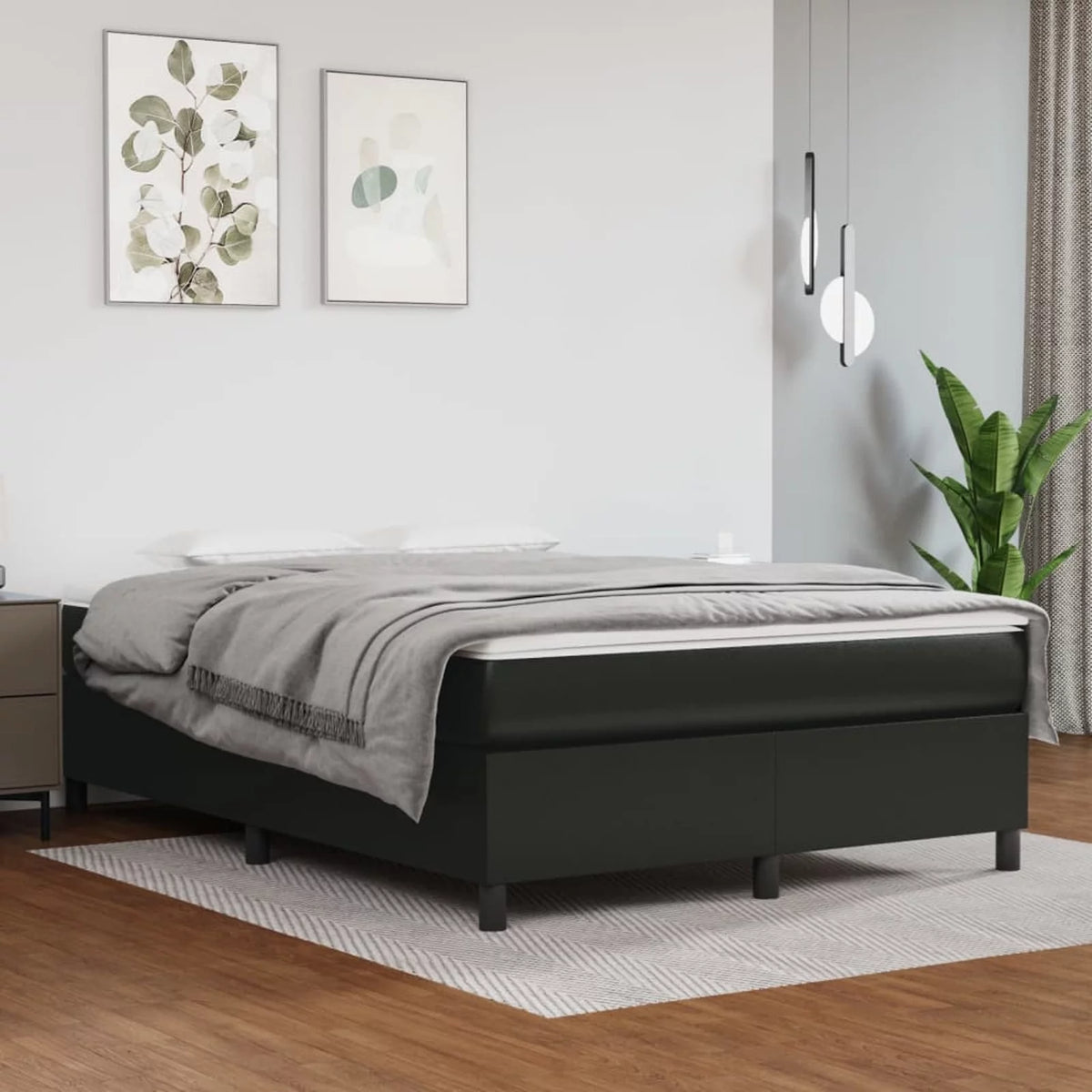 Black Faux Leather Bed Frame with Mattress and Topper B182015