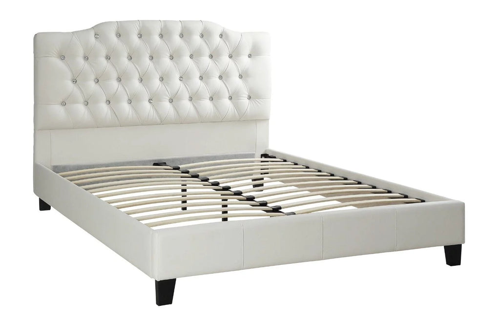 White Full Size 6pc Bedroom Furniture Set with Dresser Mirror Nightstand Chest and Tufted Headboard Y5690