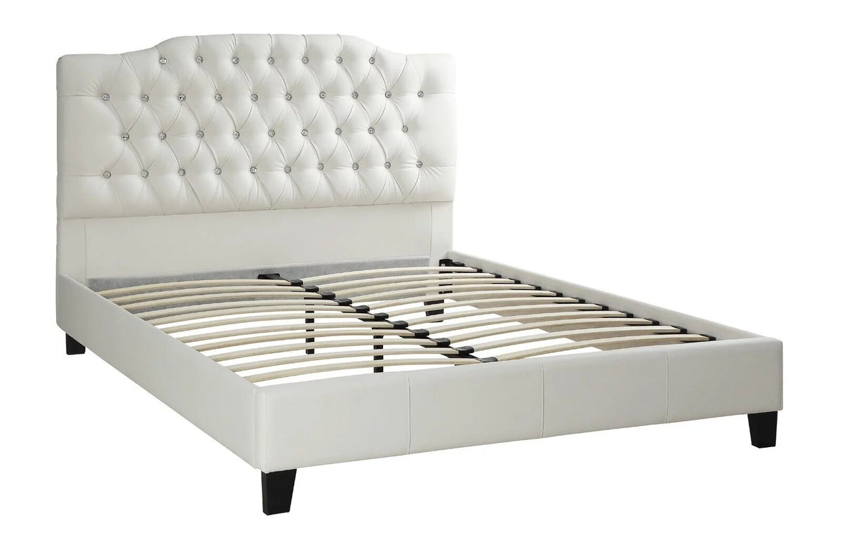White Full Size 6pc Bedroom Furniture Set with Dresser Mirror Nightstand Chest and Tufted Headboard Y5690