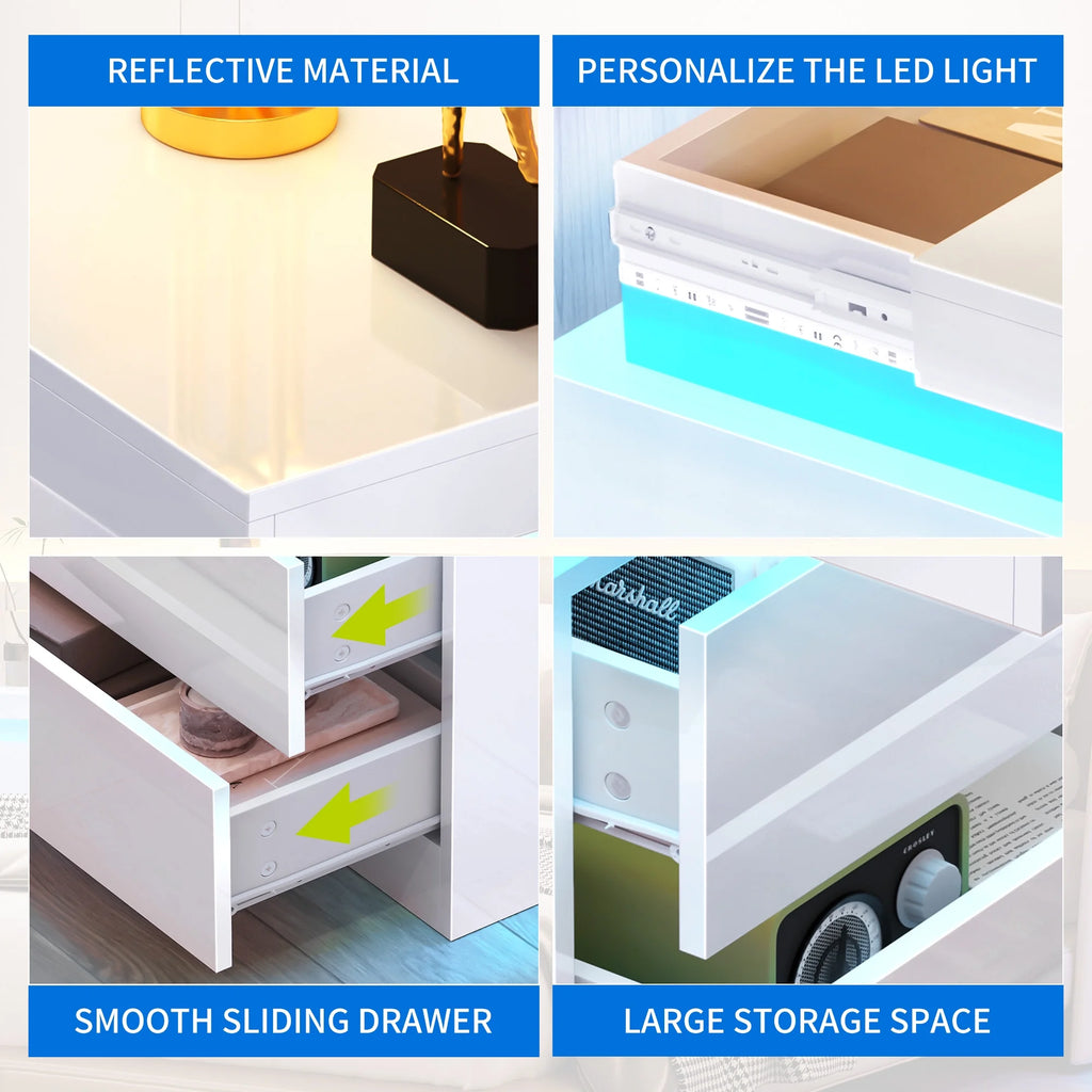 White 3 Drawer LED Nightstand N5184