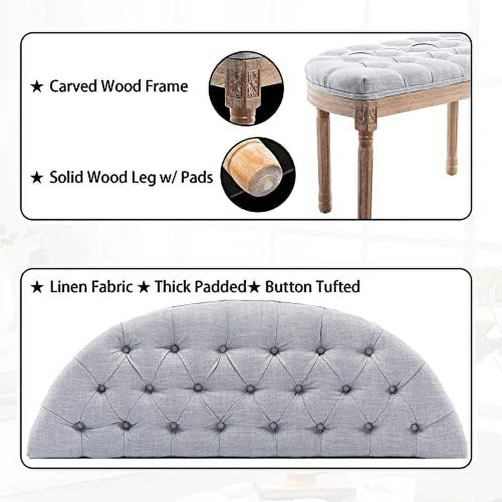 55" Beige Tufted Halfmoon Entryway Bench O6637