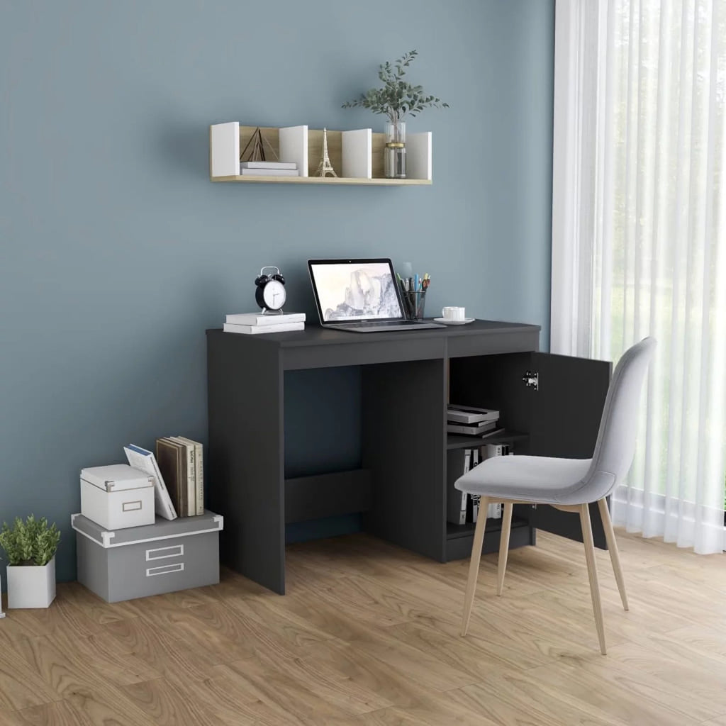 Gray Computer Desk with Storage Cabinet J48126