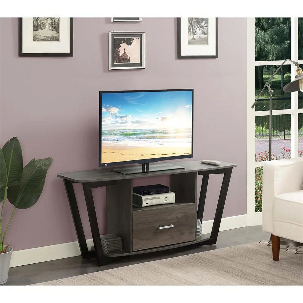 60-inch One-Drawer TV Stand with Shelves Gray Wood Finish W96152