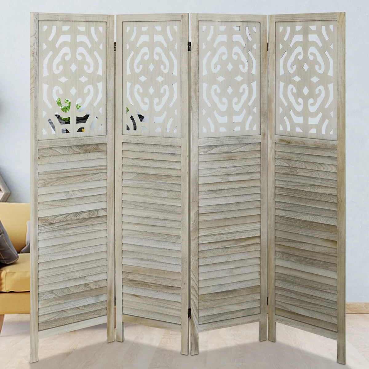 4 Panels Wood Carved Room Divider M837677