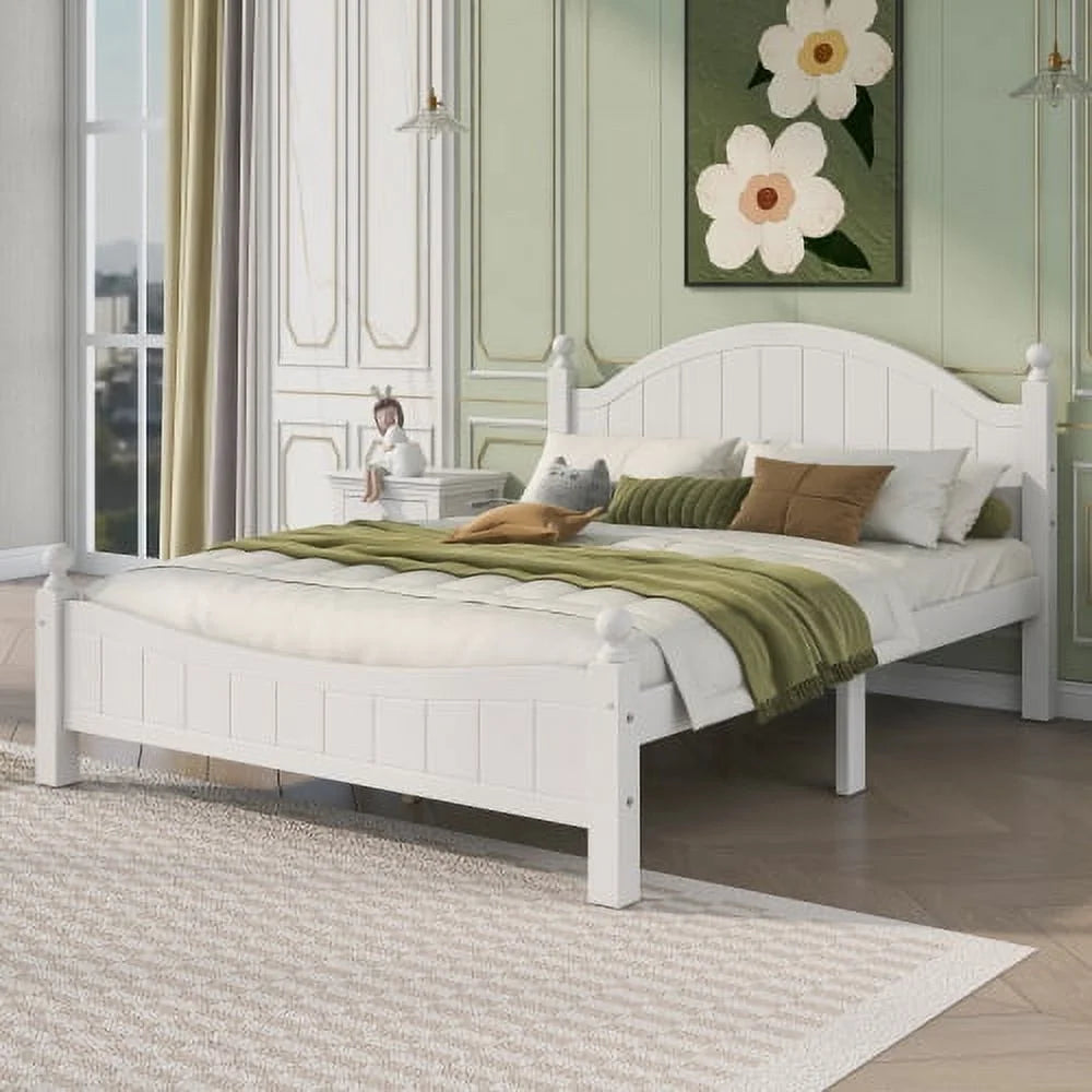White Solid Wood Platform Bed H11505