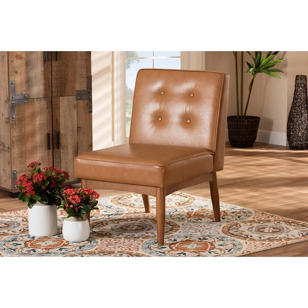 Tan Faux Leather Upholstered Wood Dining Chair A4993