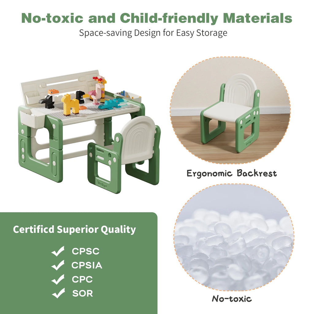 Green 3 in 1 Kids Table and Chair Set with Storage M8659