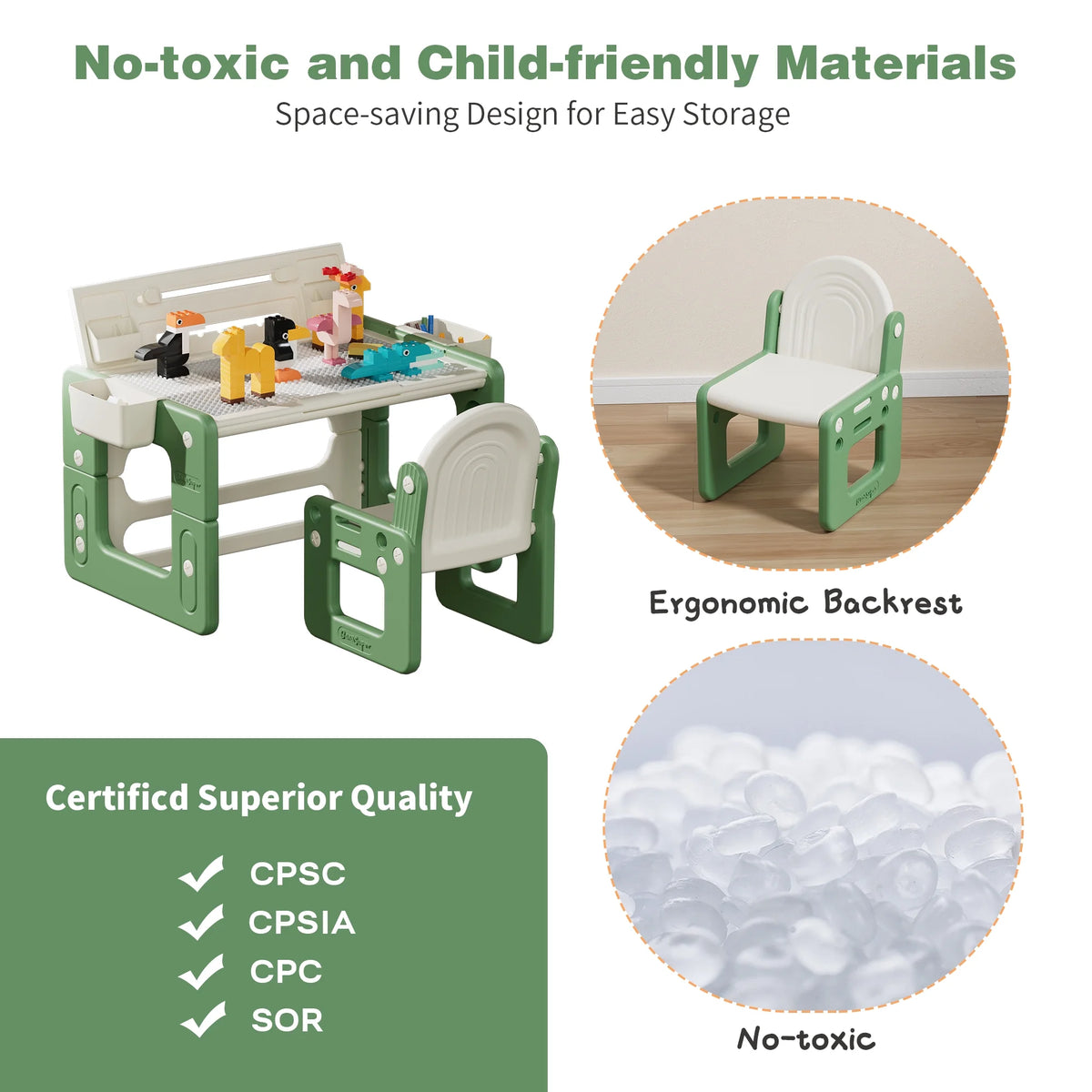 Green 3 in 1 Kids Table and Chair Set with Storage M8659