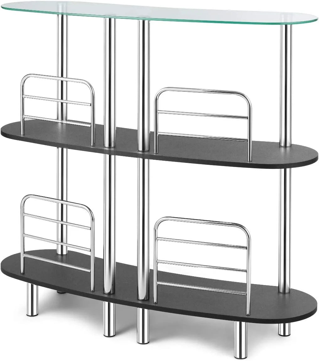 3-Tier Glass Liquor Bar Cabinet with Tempered Glass Counter Top C21696
