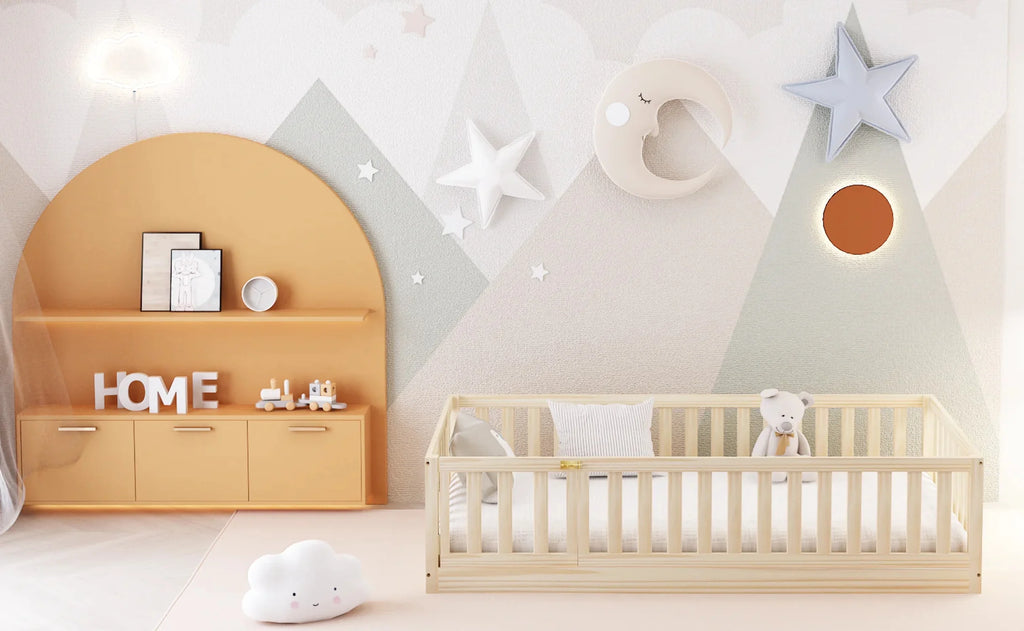 Hardwood Toddler Floor Bed with Gate D342