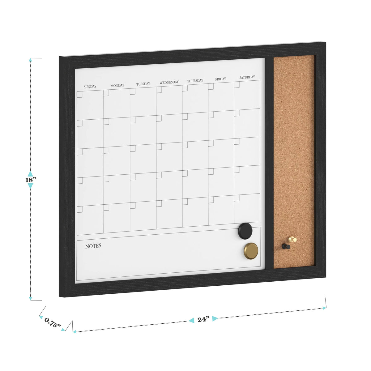 Magnetic Dry Erase Monthly Calendar and Cork Board Combo U744