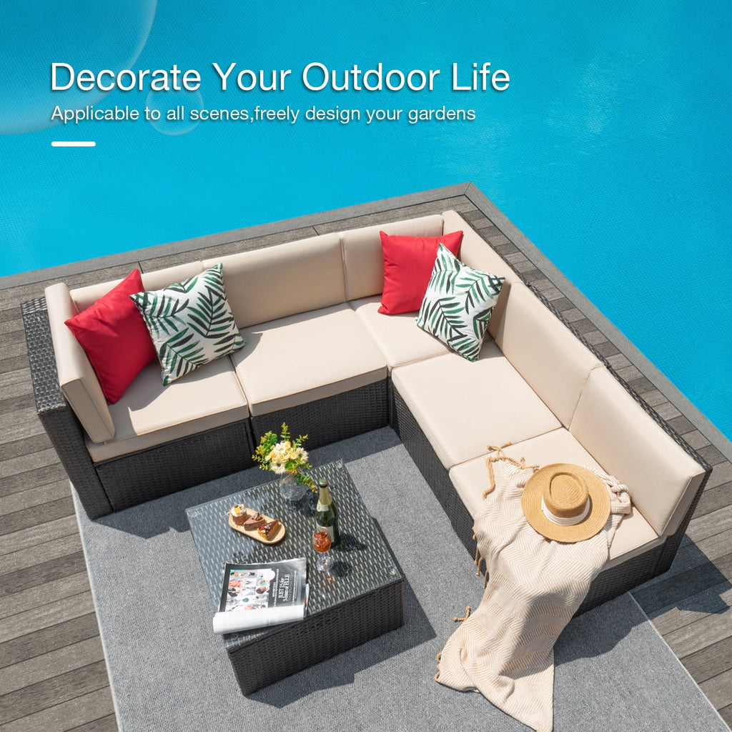 6 Pieces Wicker PE Rattan Sectional Sofa with Cushions F906171