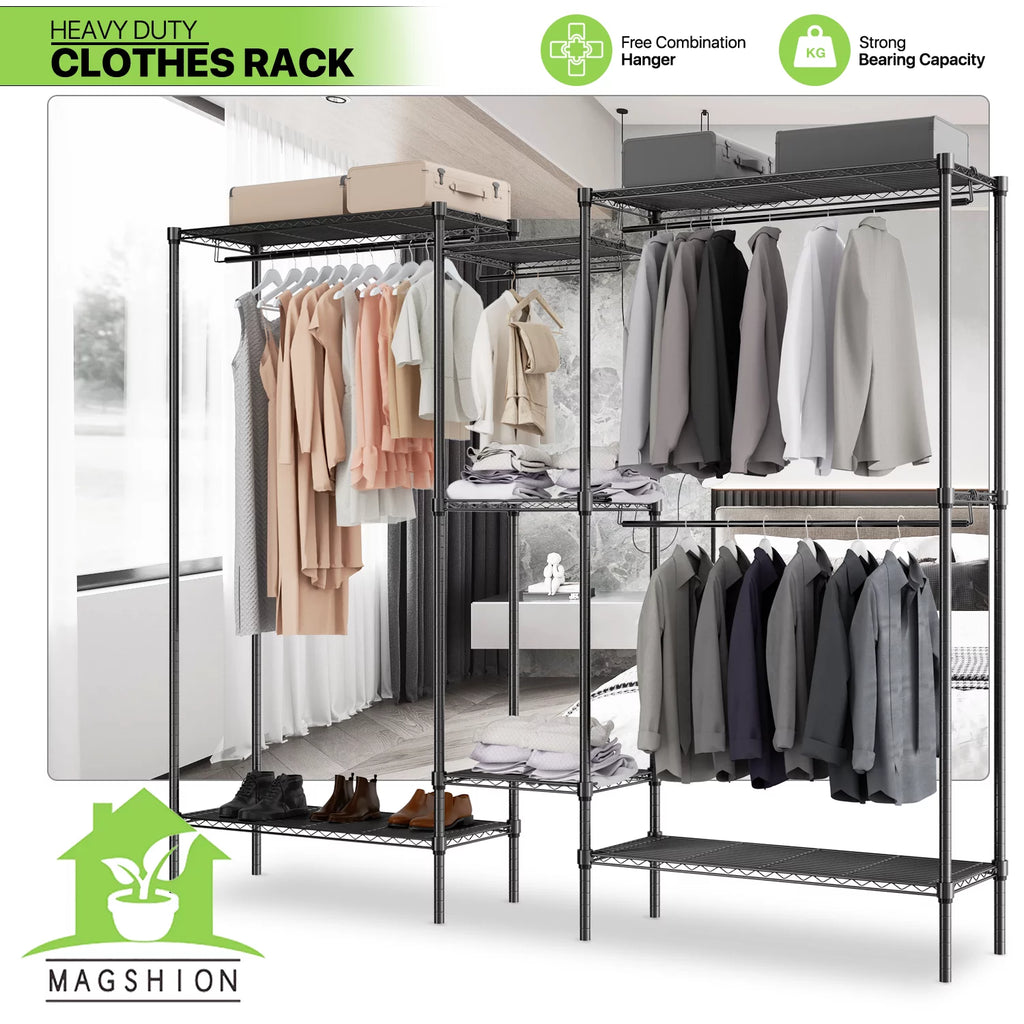 Heavy Duty Black Wire Garment Rack with Adjustable Shelves E3592