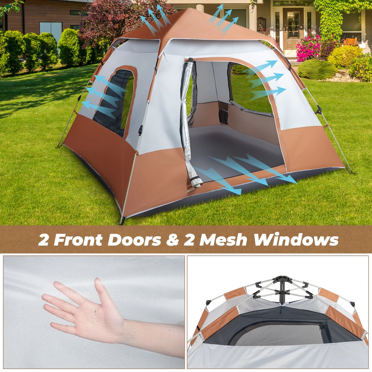 4 Person Waterproof Brown Camping Tent J1097